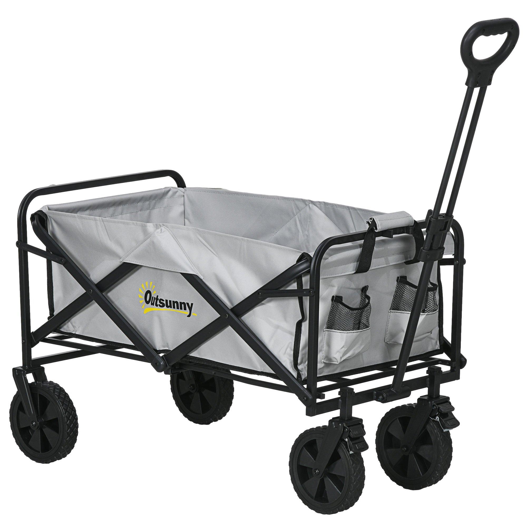 Pull Along Cart Folding Cargo Wagon Trailer Trolley For Beach Garden with Handle